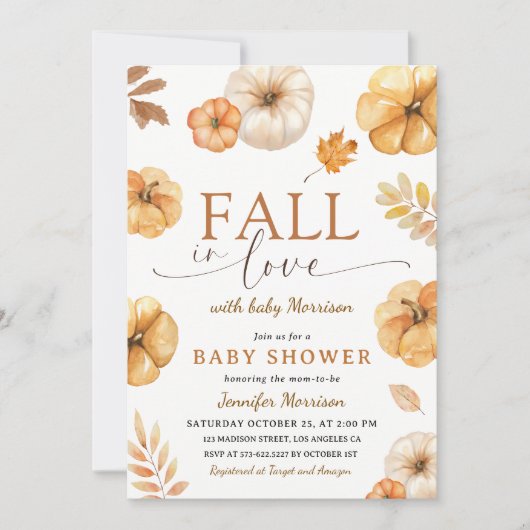 Invitation Baby shower citrouille chute dans l'amour Neutre g (Devant)