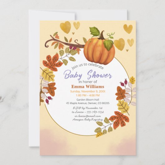 Invitation Baby shower Citrouille d'automne (Devant)