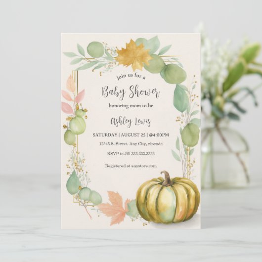 Invitation Baby shower Citrouille d'automne (Debout devant)