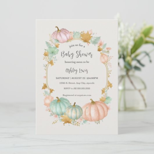 Invitation Baby shower Citrouille d'automne (Debout devant)