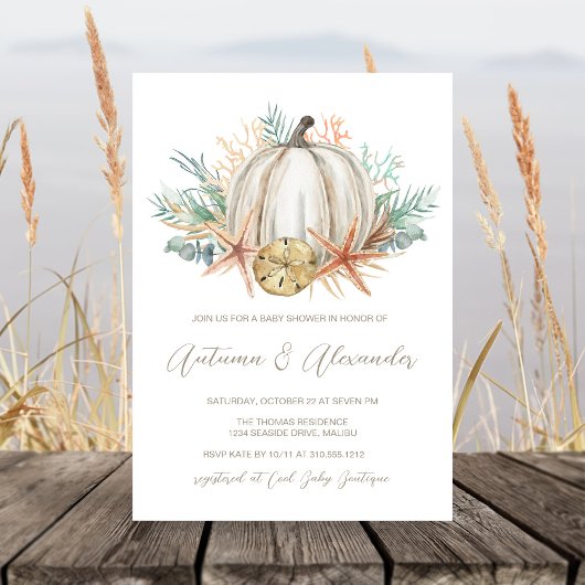 Invitation Baby shower Citrouille d'automne et coquillages cô