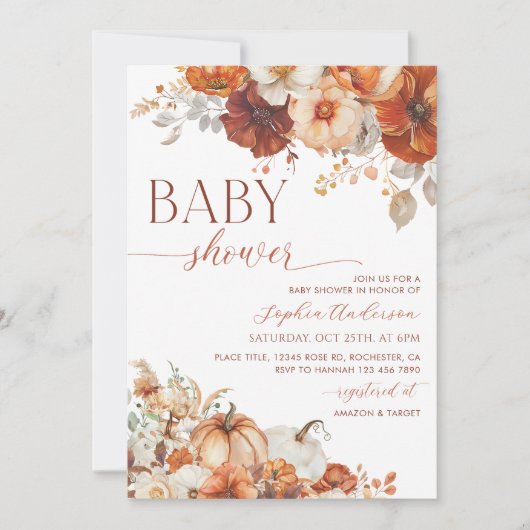 Invitation Baby shower Citrouille de Boho Fall (Devant)