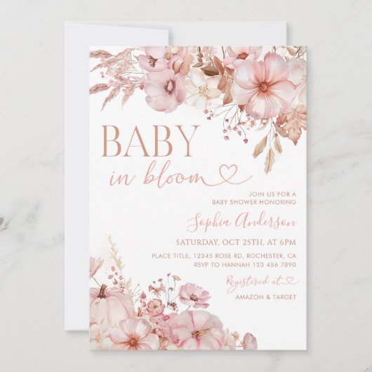 Invitation Baby shower Citrouille de Boho Fall (Devant)