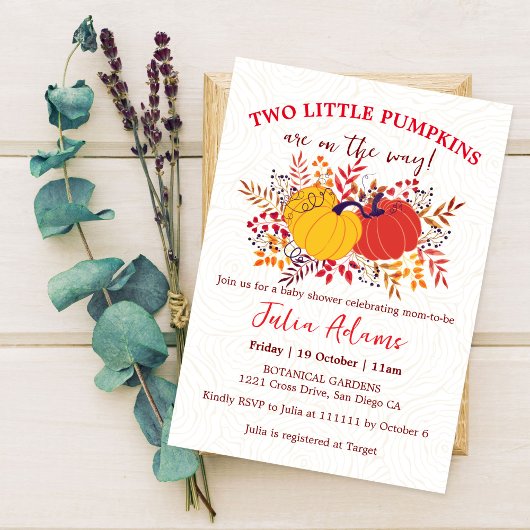 Invitation Baby shower Citrouille de Boho Twins Little Fall