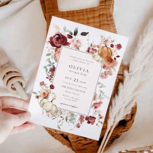 Invitation Baby shower Citrouille de Bourgogne d'automne