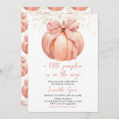 Invitation Baby shower Citrouille de Bow rose (Devant / Derrière)