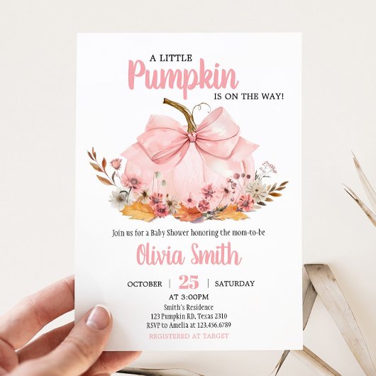 Invitation Baby shower Citrouille de Bow rose