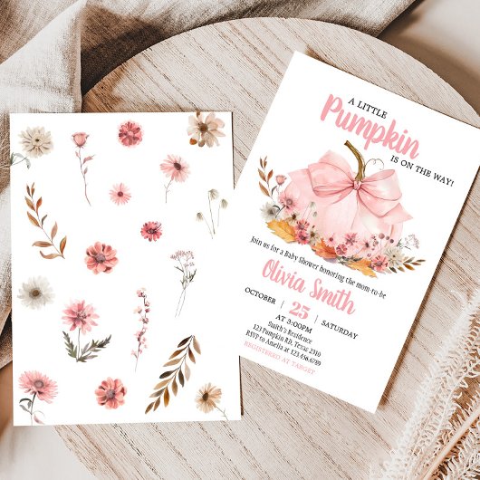 Invitation Baby shower Citrouille de Bow rose