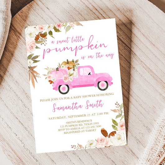 Invitation Baby shower Citrouille de camion rose