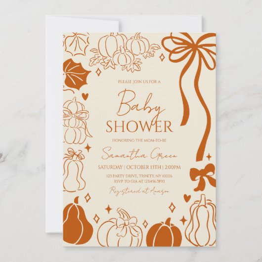 Invitation Baby shower Citrouille de chute à main neutre (Devant)