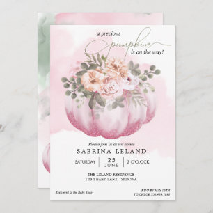 Invitation Baby shower Citrouille de couleur aquarelle rose