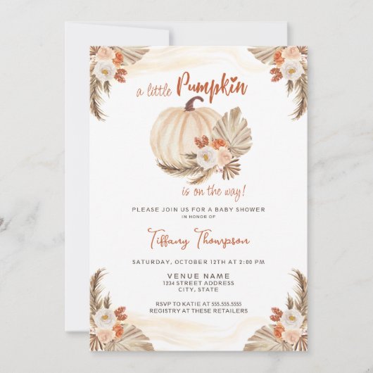Invitation Baby shower Citrouille de Fall Little (Devant)