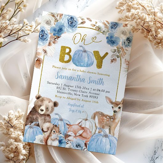 Invitation Baby shower Citrouille de la chute du Boho bleu