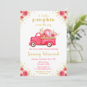 Invitation Baby shower Citrouille de l'automne de camion rose (Debout devant)