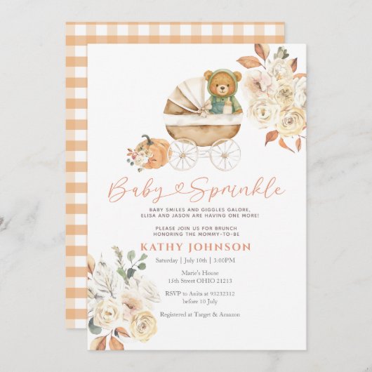 Invitation Baby shower Citrouille de l'ours d'automne (Devant / Derrière)