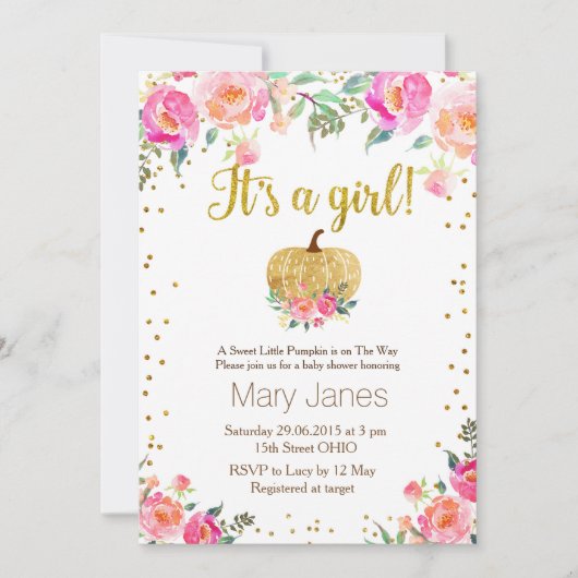 Invitation Baby shower Citrouille d'écolière de  (Devant)