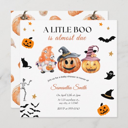 Invitation Baby shower Citrouille d'Halloween (Devant / Derrière)