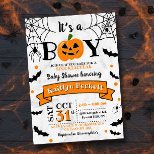 Invitation baby shower Citrouille d'Halloween "C'est un garço