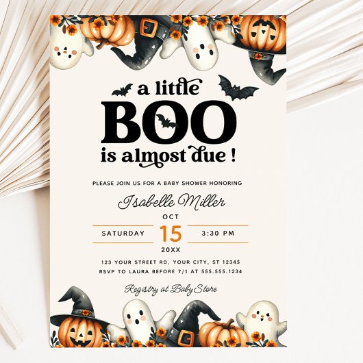 Invitation Baby shower Citrouille d'Halloween Little Boo Fall
