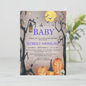 Invitation Baby shower Citrouille Éffrayant Halloween (Debout devant)