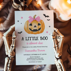 Invitation Baby shower Citrouille Éffrayant Pink Little Boo