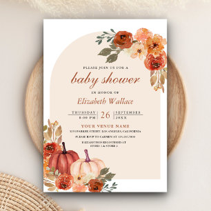 Invitation Baby shower Citrouille en terre cuite fleurie