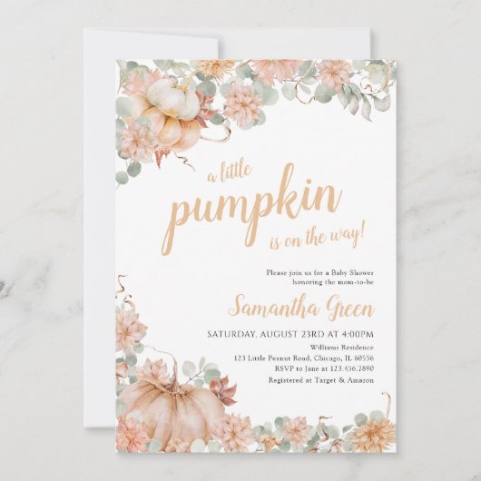 Invitation Baby shower Citrouille fille (Devant)