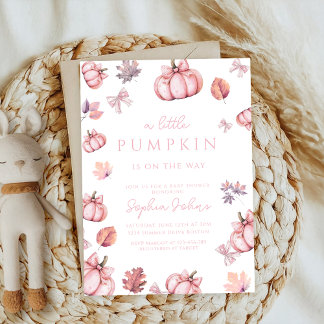 Invitation baby shower citrouille fille en arc rose mignon