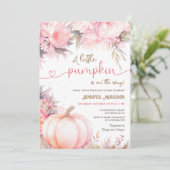 Invitation Baby shower citrouille Fille rose Floral Automne A (Debout devant)