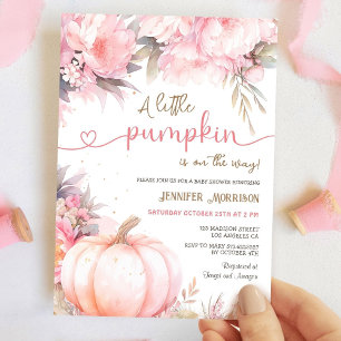 Invitation Baby shower citrouille Fille rose Floral Automne A