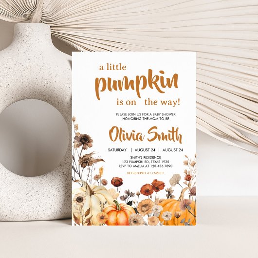 Invitation Baby shower Citrouille fleur sauvage d'automne
