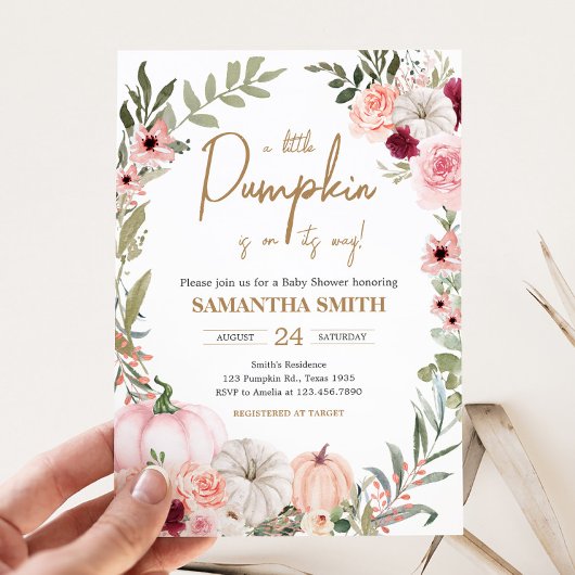Invitation Baby shower Citrouille Fleurs d'automne