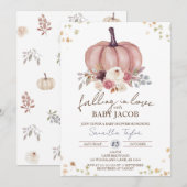 Invitation Baby shower Citrouille Floral, Automne Rustique, A (Devant / Derrière)