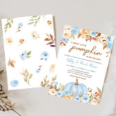Invitation Baby shower Citrouille Floral bleu
