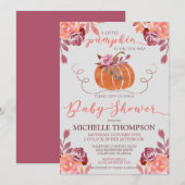 Invitation Baby shower Citrouille Floral de l'aquarelle autom (Devant / Derrière)