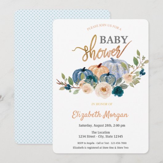 Invitation Baby Shower Citrouille Florale Aquarelle (Devant / Derrière)