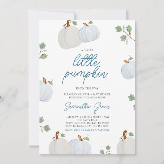 Invitation Baby shower Citrouille garçon (Devant)
