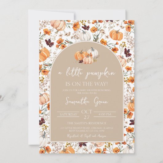 Invitation Baby shower Citrouille Girl Boho (Devant)