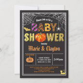 Invitation Baby shower citrouille Halloween noir & or (Devant)