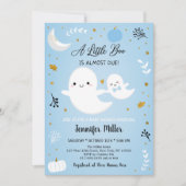 Invitation Baby shower Citrouille Little Boo Blue Gold Ghost (Devant)