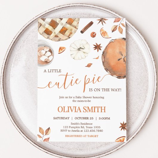 Invitation Baby shower Citrouille Little Cutie Pie Fall