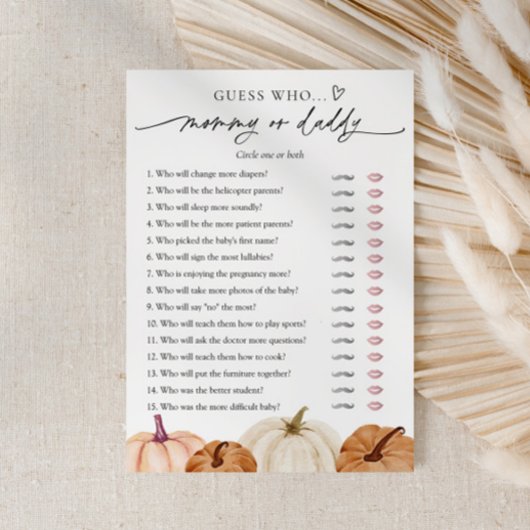 Invitation Baby shower citrouille maman ou papa Game Card