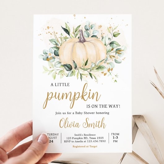 Invitation Baby shower Citrouille minimaliste verdoyant