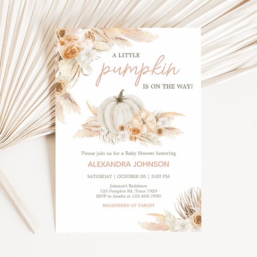 Invitation Baby shower Citrouille Neutral Boho
