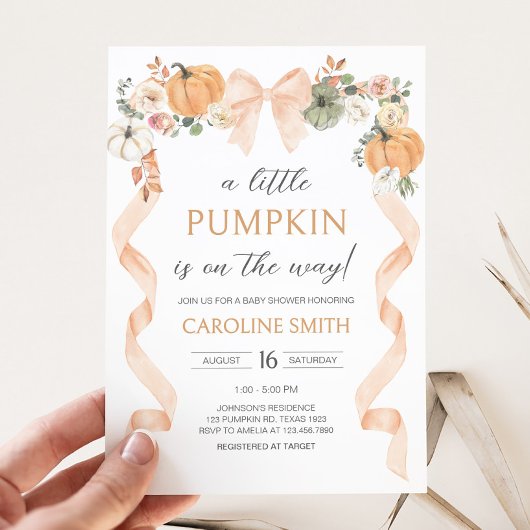 Invitation Baby shower Citrouille Orange Bow