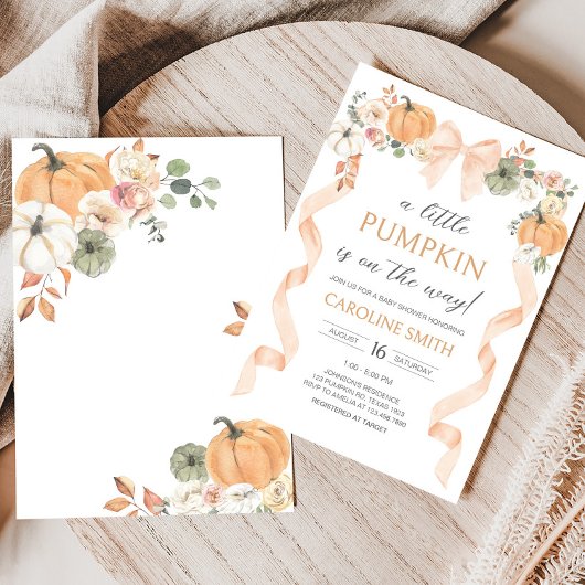 Invitation Baby shower Citrouille Orange Bow