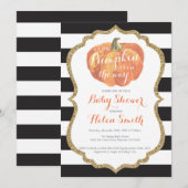 Invitation Baby shower Citrouille orange noir et or (Devant / Derrière)