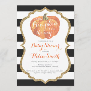 Invitation Baby shower Citrouille orange noir et or