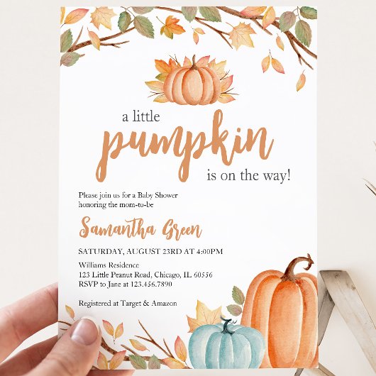 Invitation Baby Shower Citrouille Orange Verdure