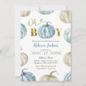 Invitation Baby shower Citrouille Pastel Blue Gold Oh Boy (Devant)